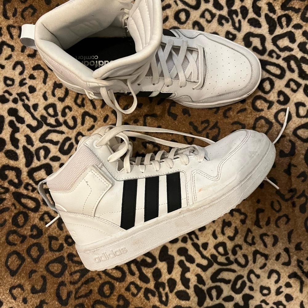 Adidas White High-Top Sneakers with Textured Leather